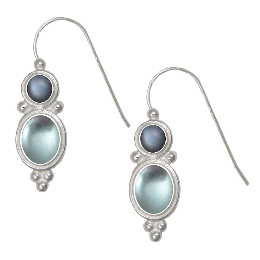 Sterling Silver Drop Dangle Earrings Blue Topaz And Grey Moonstone